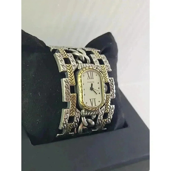 Womens Chicos 37mm Wide Hinged Bangle Watch Gold & Silver Tone New Battery - Picture 3 of 7